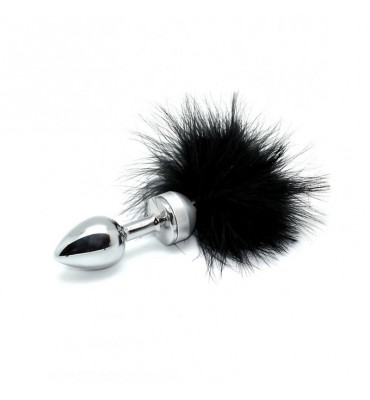 Plug Anal Metal con Plumas Negro 73mm