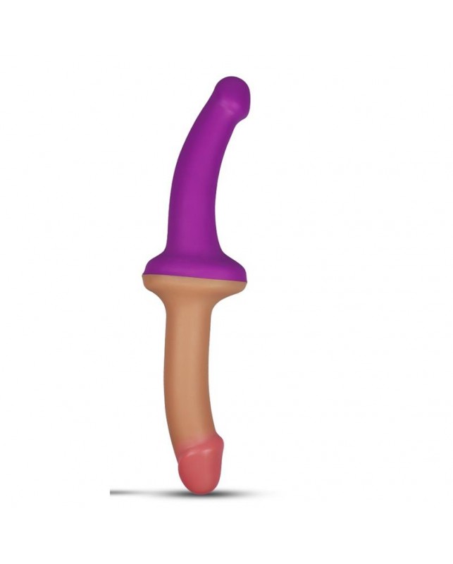 Dildo Doble 125 Silicona Liquida Natural y Purpura