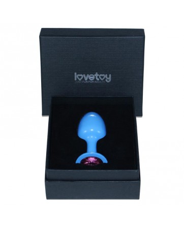 Plug Anal de Metal Azul Rosebud con Joya Rosa