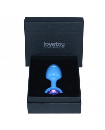 Plug Anal de Metal Azul Rosebud con Joya Azul