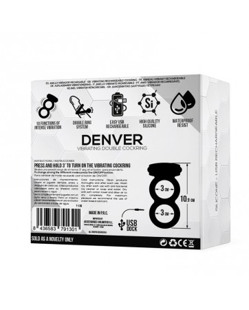 Denver Anillo Doble con Bala Vibradora USB Silicona Negro