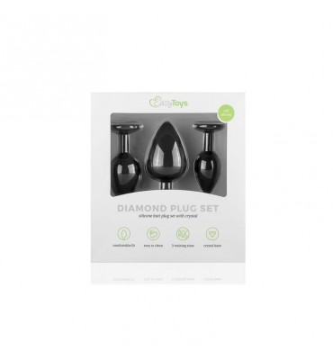 Set 3 Plug Anal con Cristal Silicona Negro