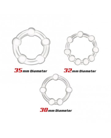 Set 3 Anillos para el Pene Beaded Flexibles Transparente