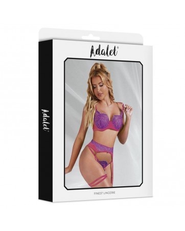 Stella Set Sujetador Tanga Liguero y Liga Purpura y Rosa