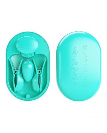 Surprise Box Huevo Vibrador y Pinzas para Pezones con Electro Estimulacion Azul