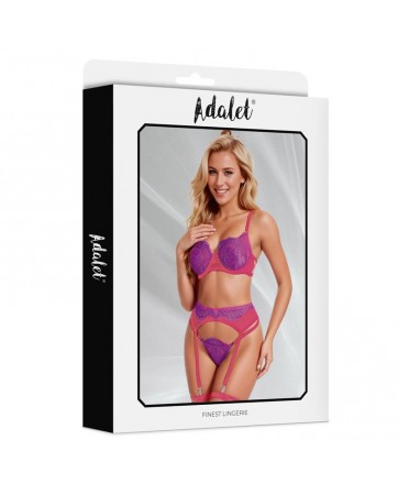 Stella Set Sujetador Tanga Liguero y Liga Purpura y Rosa