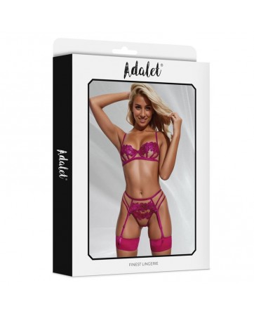Nora Set Sujetador Tanga y Liguero con Flores Fuchsia