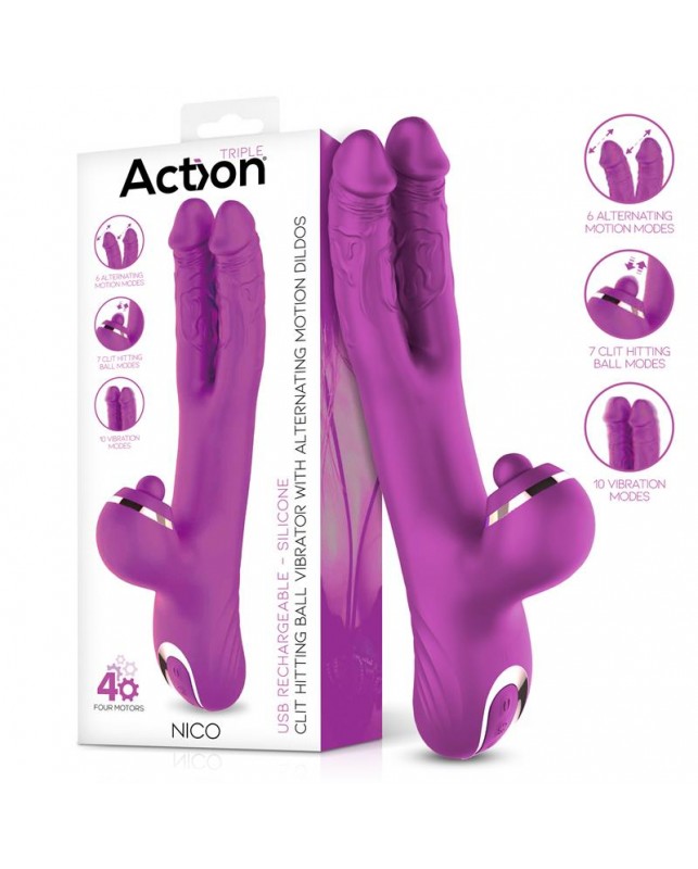 Nico Vibrador con Dildos Alternantes y Bola Percutora 4 Motores