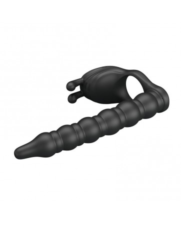 Blackney Anillo Vibrador con Plug Silicona Negro