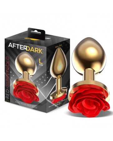 Plug Anal de Metal Dorado con Rosa Roja en la Base Talla L