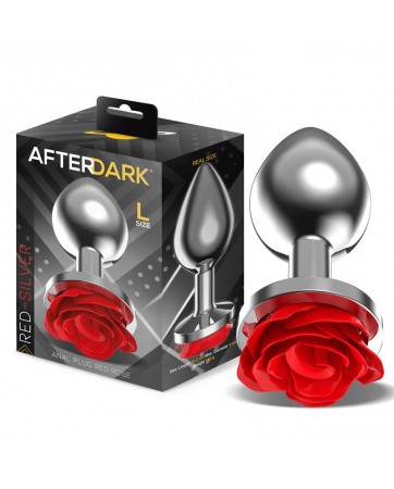 Plug Anal de Metal con Rosa Roja en la Base Talla L