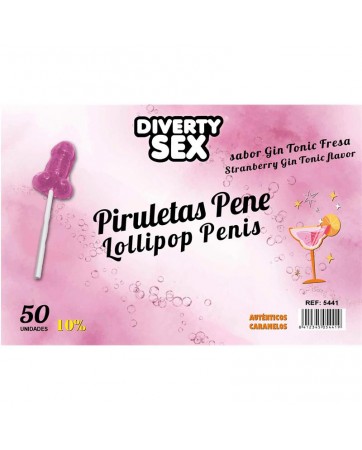 50 Piruletas Forma de Pene Gin Tonic 10 Alcohol