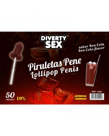 50 Piruletas Forma Pene Sabor Ron Cola 10 Alcohol
