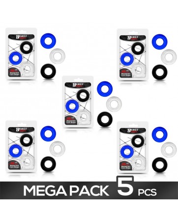 Pack 5 16mm Round Set of 3 Cock Rings 3 Col