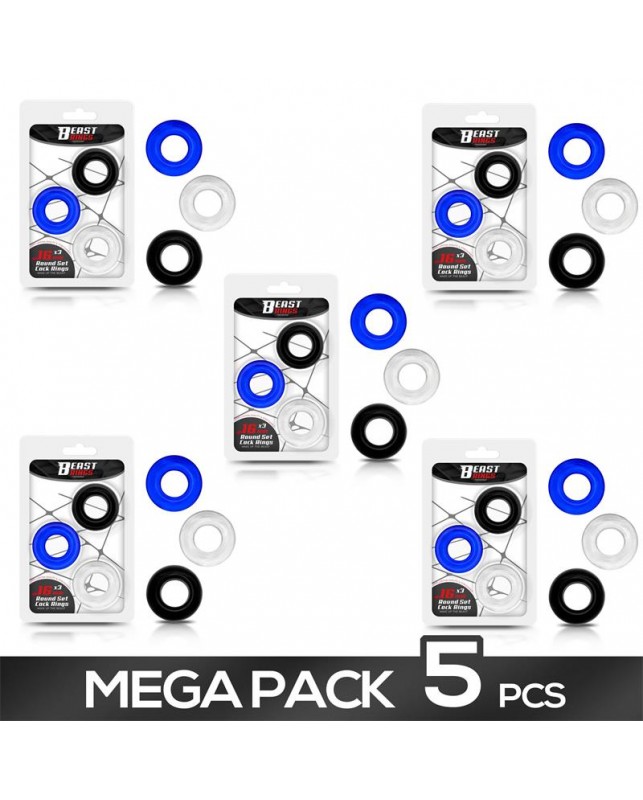 Pack 5 16mm Round Set of 3 Cock Rings 3 Col