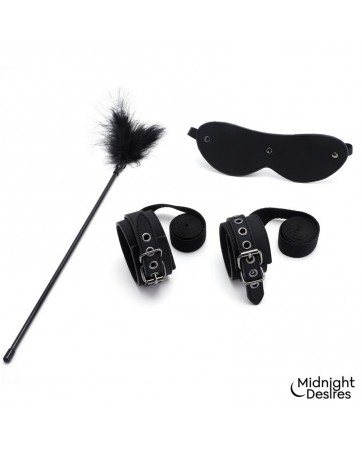 Set Bondage con Esposas Antifaz y Pluma Estimuladora