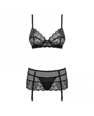 Contica Set de 3 Piezas con Liguero Negro
