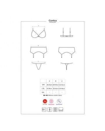 Contica Set de 3 Piezas con Liguero Negro